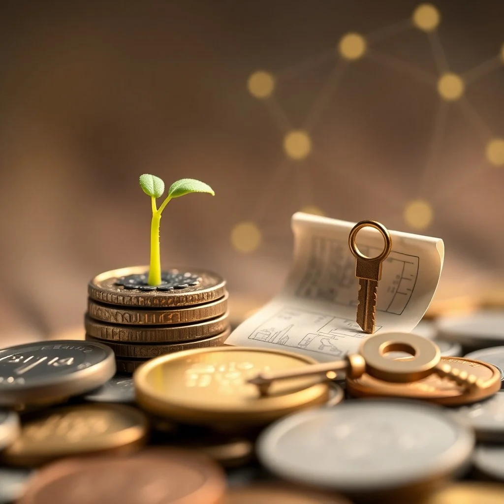 Un libro de contabilidad antiguo con registros de pequeños préstamos y monedas, simbolizando la gestión de microcréditos.