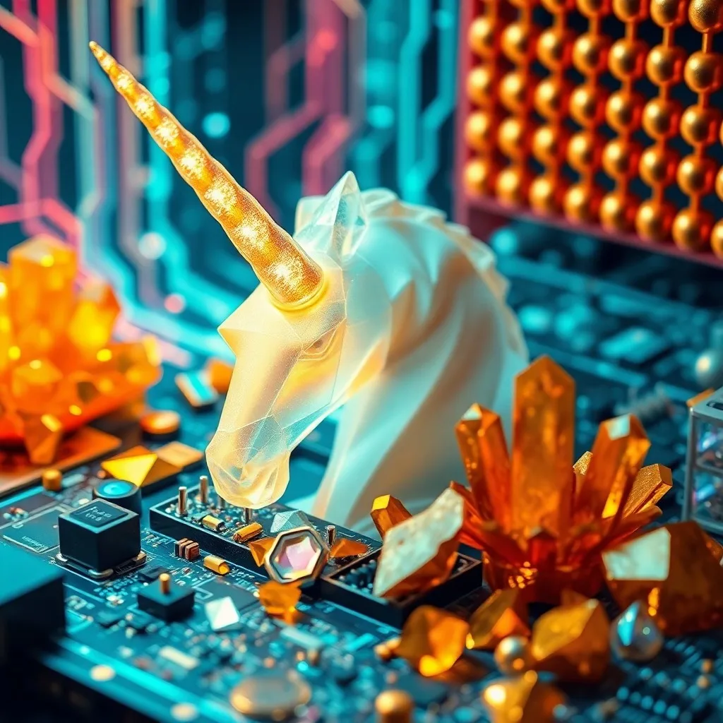 Escritorio minimalista con proyección holográfica de crecimiento