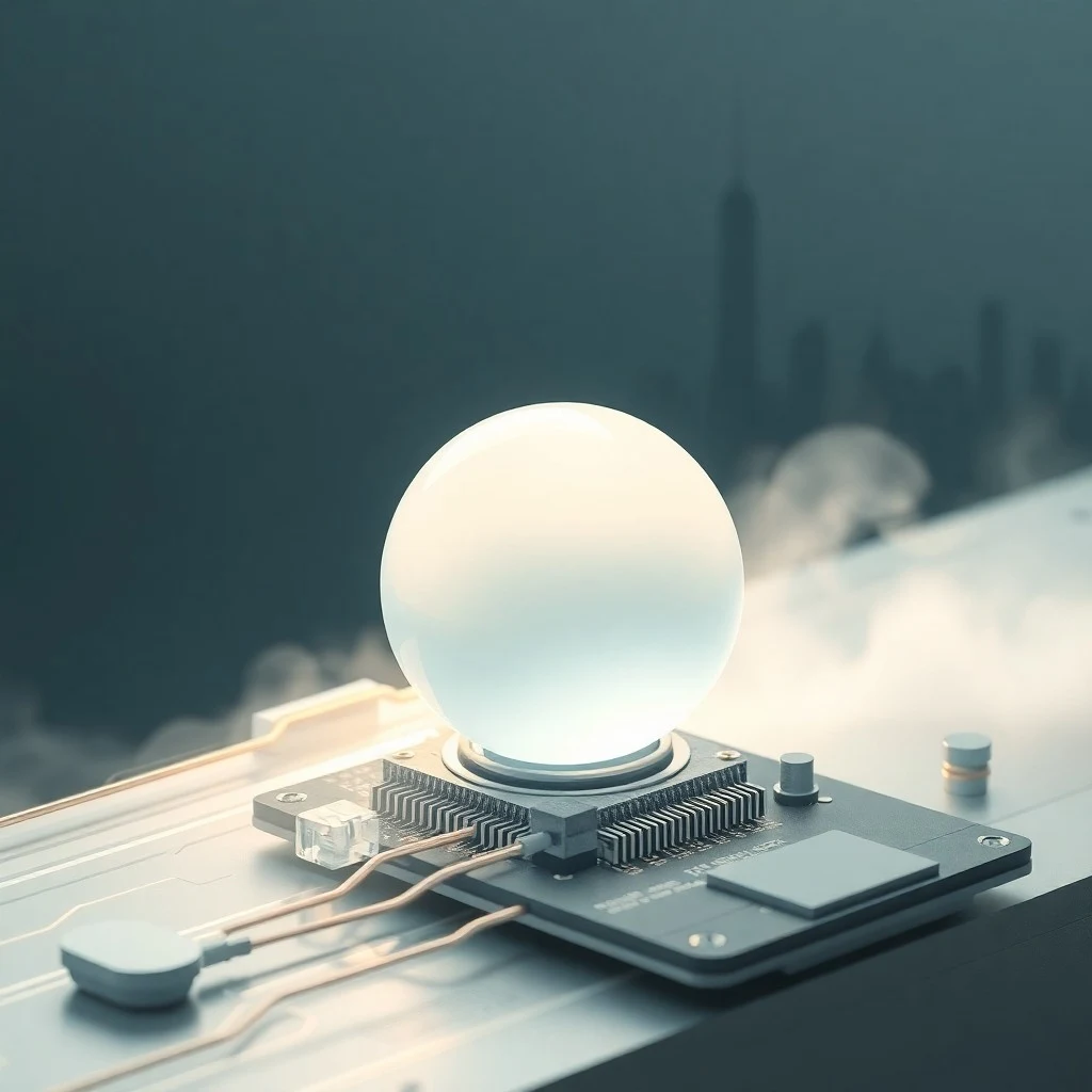 Renderizado isométrico conceptual de una red de sensores de calidad del aire interconectados con flujos de datos abstractos sobre un fondo urbano.