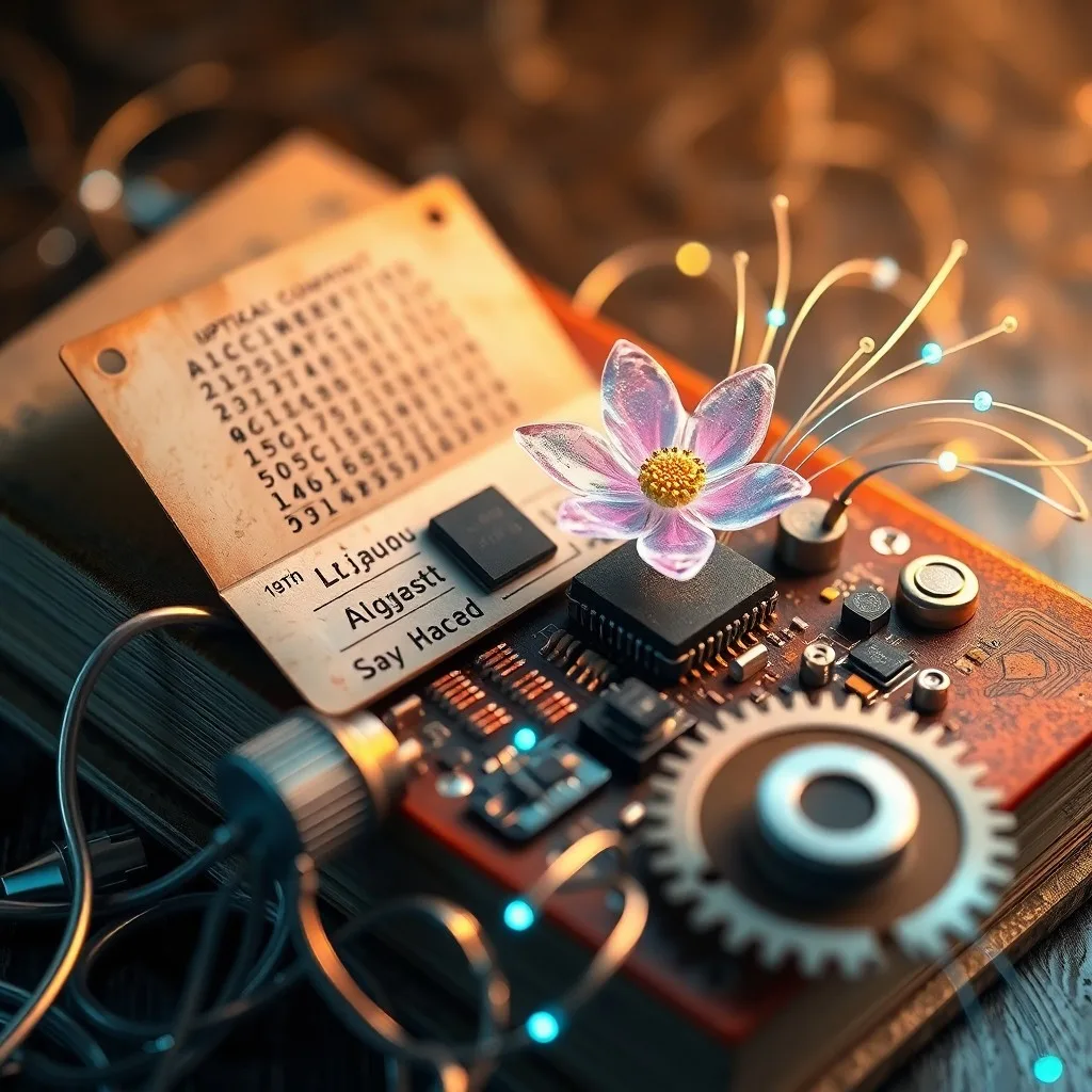 Un circuito impreso con conexiones complejas y luces LED, representando la interacción humano-robot.