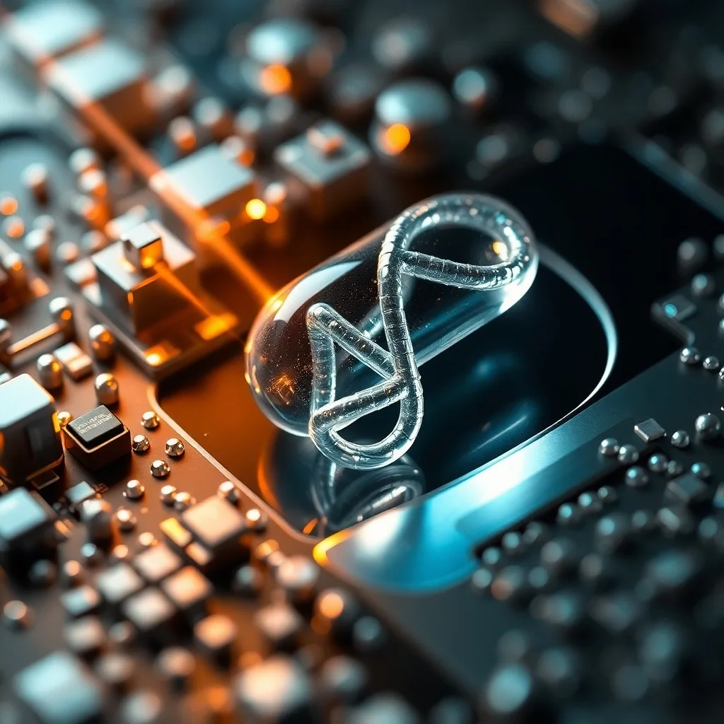 Fotografía macro de una placa de Petri estéril con nanobots intrincados ensamblando una estructura molecular