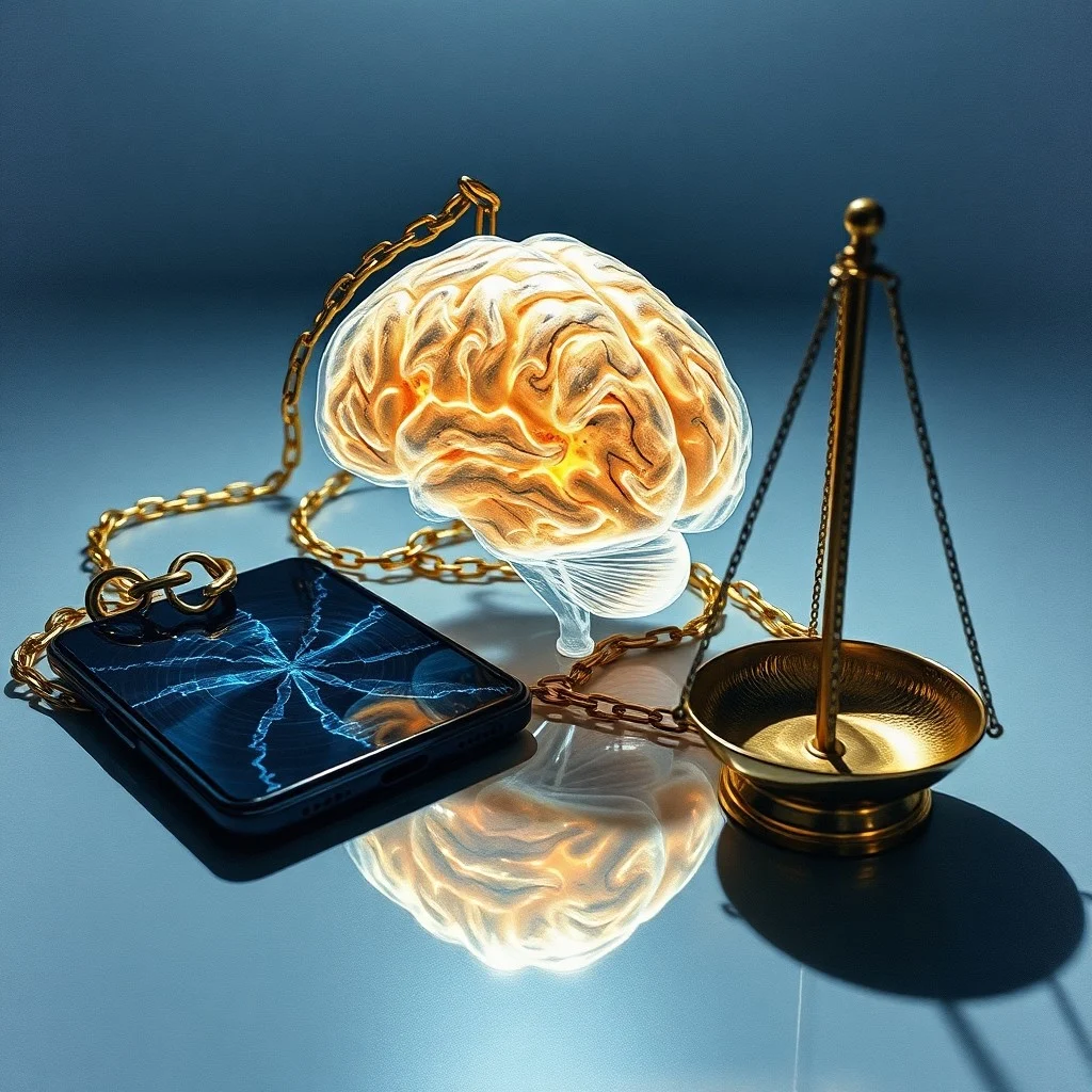 Arte conceptual de una escultura de vidrio rota con forma de cabeza humana, cuyos fragmentos revelan circuitos y cables internos brillantes. El fondo es un degradado de azules y morados, transmitiendo fragilidad y complejidad subyacente.