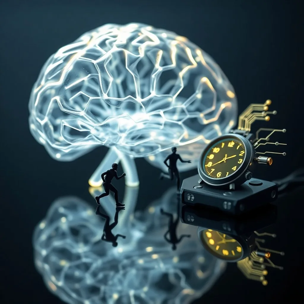 Cronómetro y diario con notas sobre ondas cerebrales y horarios de entrenamiento