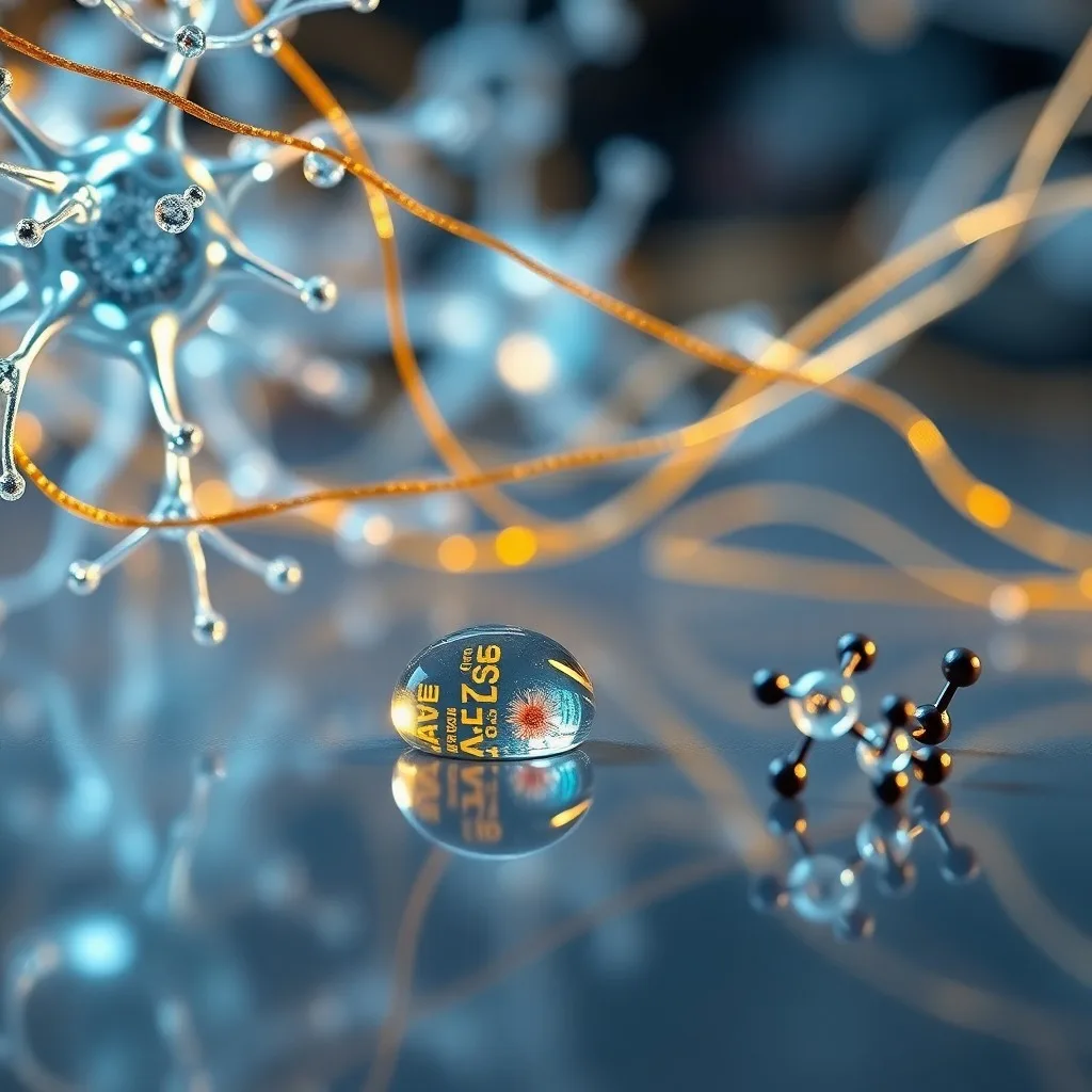 Modelos moleculares de dopamina y serotonina en una estructura cerebral translúcida.