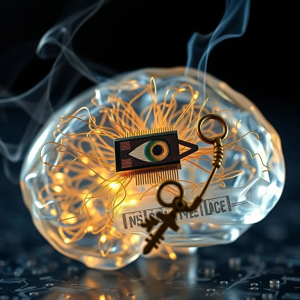 Renderizado isométrico 3D de una neurona estilizada con sinapsis brillantes, conectada a un gráfico abstracto de ciclo de sueño.