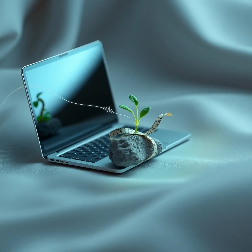 Arte conceptual de un espacio de trabajo colaborativo con una pizarra digital interactiva mostrando datos abstractos, sin personas.