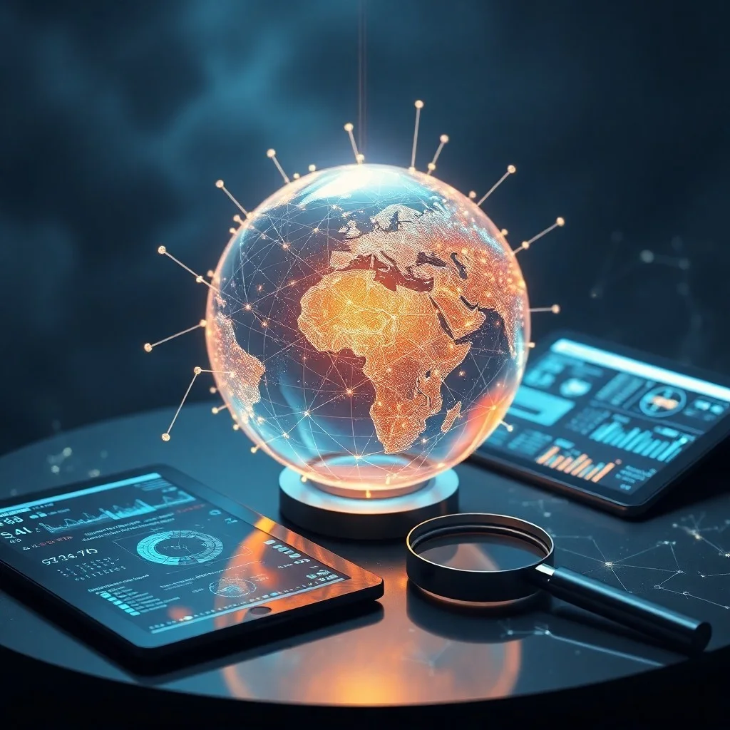 Globo terráqueo fragmentado con hilos digitales uniéndolo