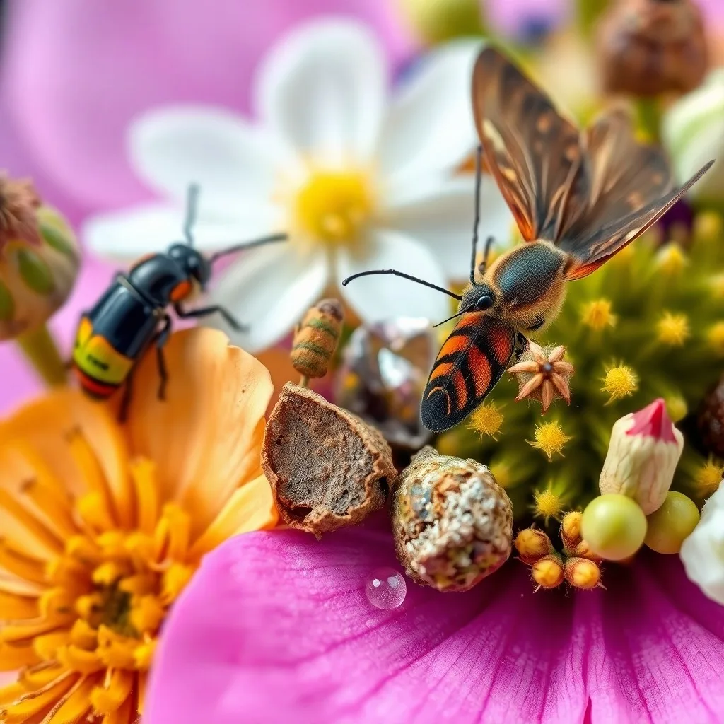 Fotografía macro de instrumentos científicos antiguos, como una lupa y prensas botánicas, junto a plantas secas y un libro viejo sobre una mesa de madera.