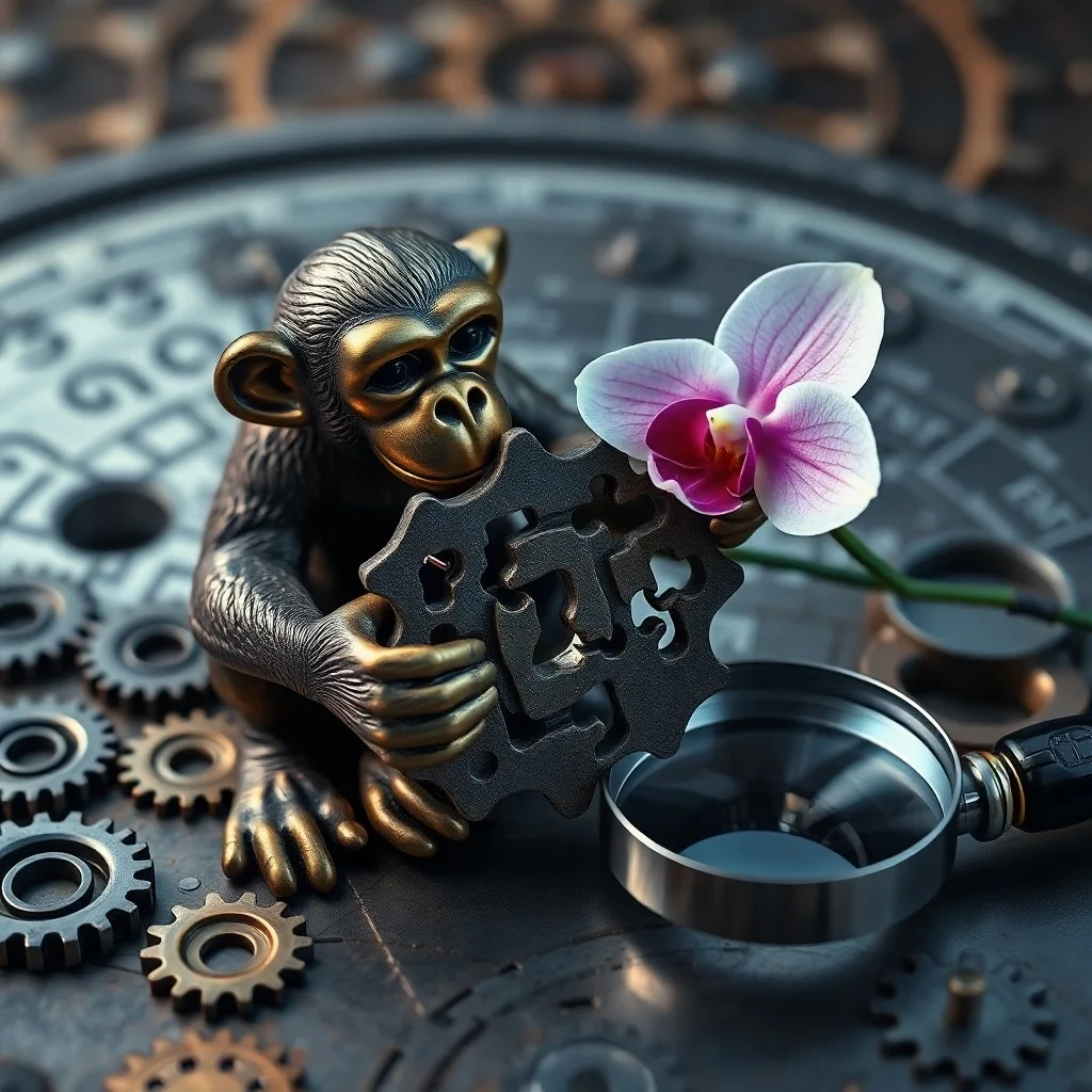 3D render of a complex, evolving maze made of polished chrome, with a single, glowing golden key at its center, surrounded by abstract, shifting geometric shapes.