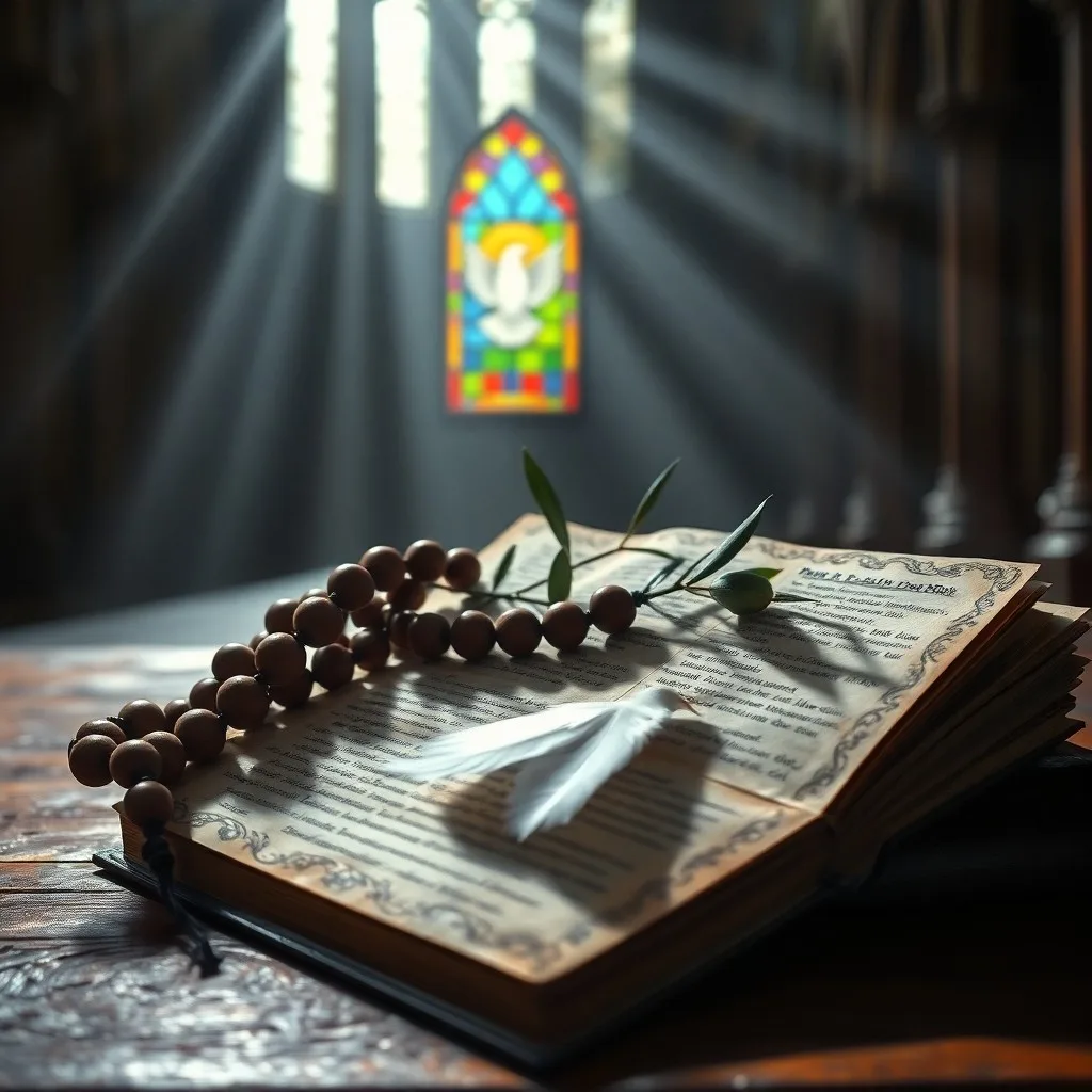 Biblia antigua con vela y lirio blanco