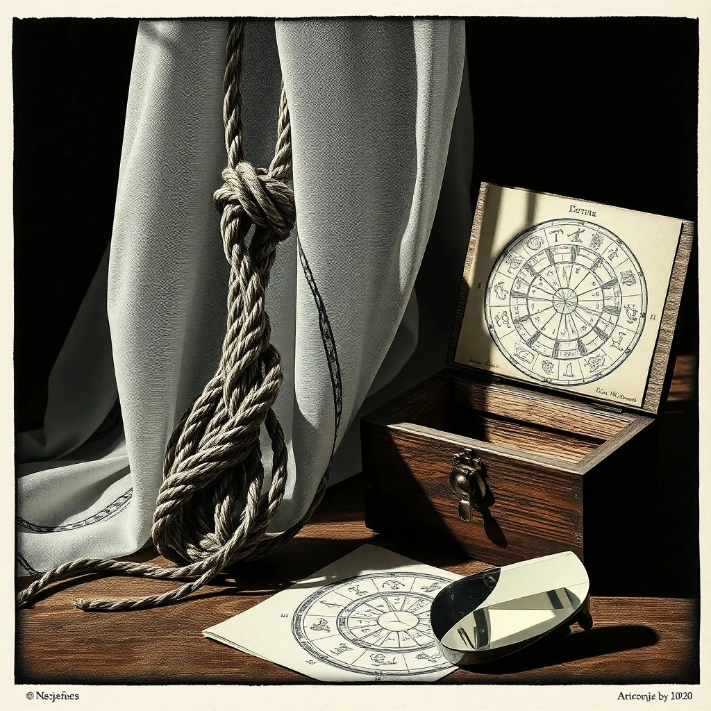 Vintage magnifying glass on an astrological ephemeris with cryptic symbols