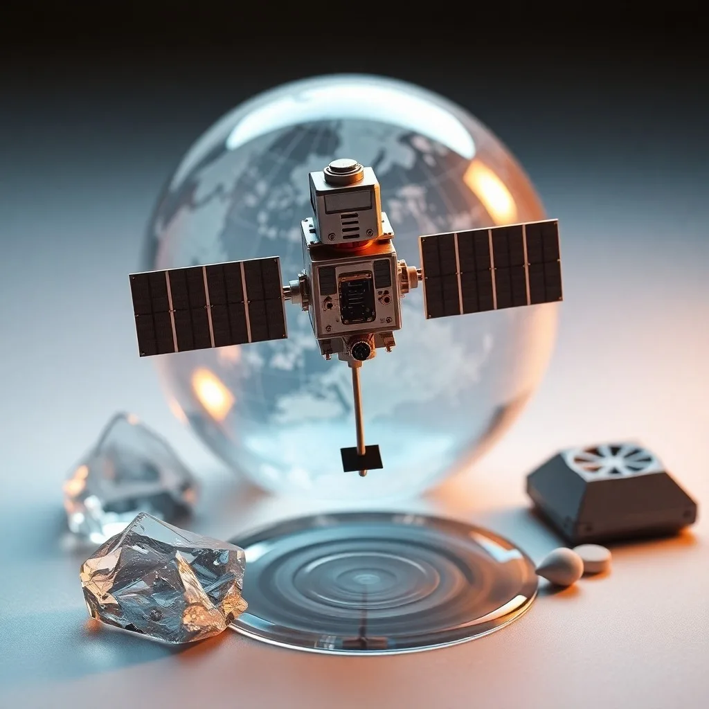 Un telescopio de latón antiguo sobre un escritorio de madera, rodeado de mapas, gráficos científicos y un globo terráqueo. Una lupa amplía un detalle de una imagen satelital impresa, con una iluminación dramática.