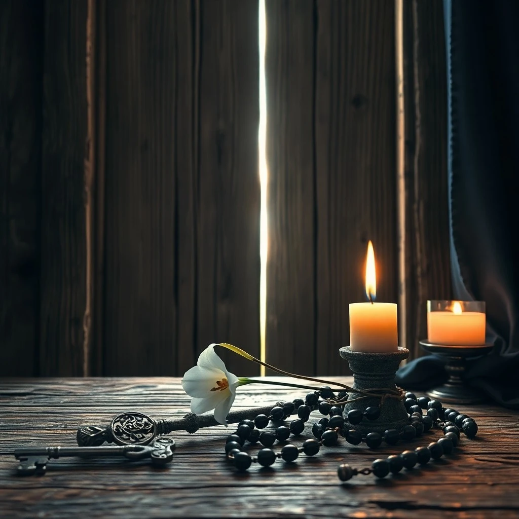 Ilustración 3D de cadenas rotas sobre una roca, rodeadas de niebla y luz esperanzadora.