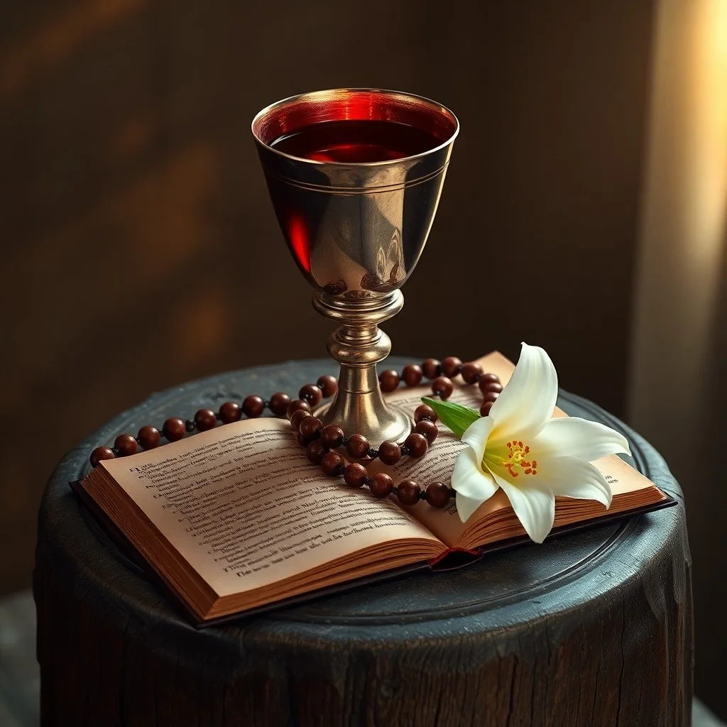 Fotografía cinematográfica de una Biblia familiar abierta sobre una mesa de madera, con una vela encendida y una piedra de río, simbolizando la fe y la protección.