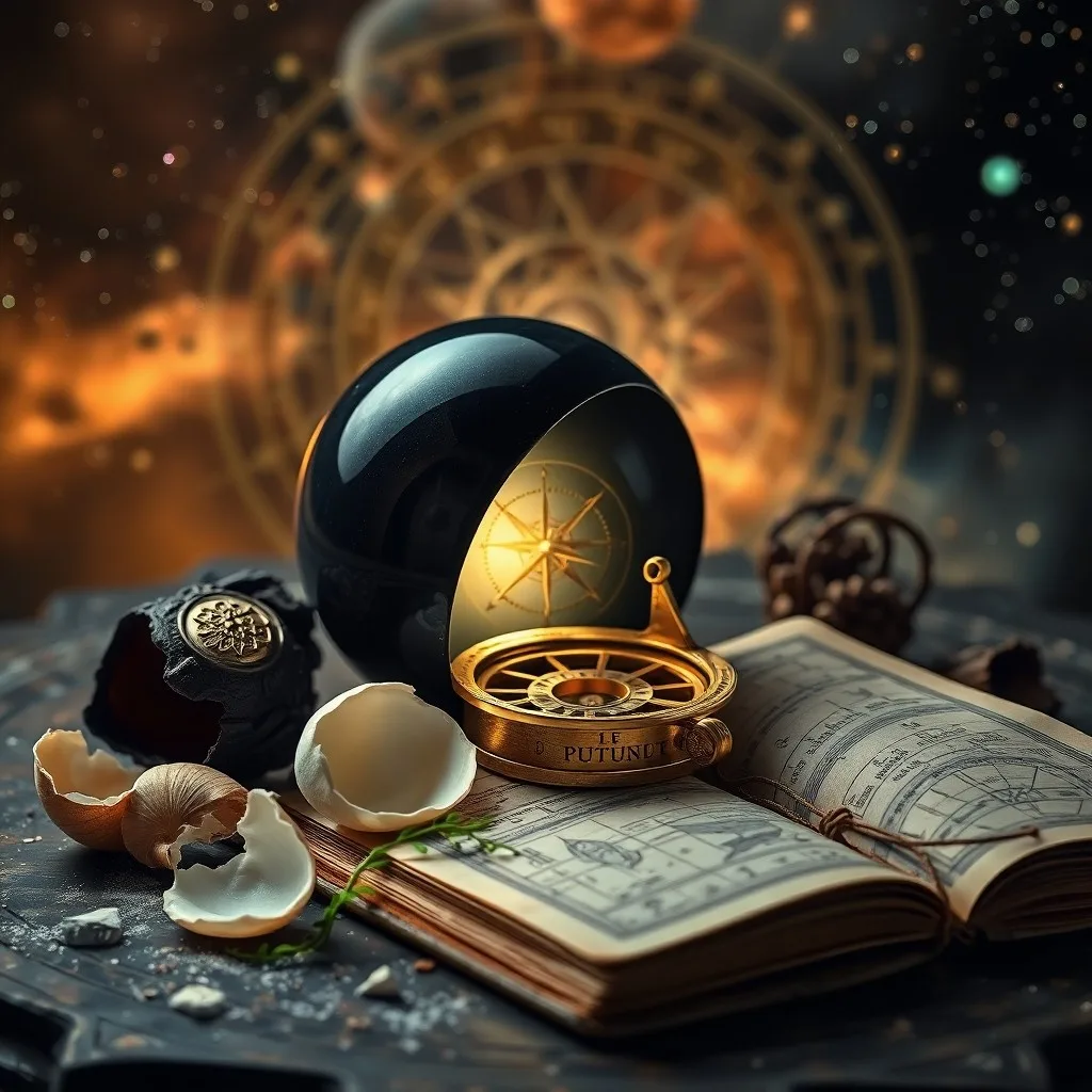 Telescopio antiguo de latón sobre un escritorio de madera con un diario y una pluma, en un ambiente de contemplación.