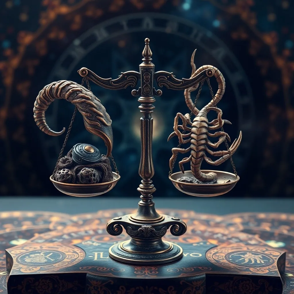 Pintura al óleo surrealista de un reloj de arena cósmico donde la arena fluye de una constelación a su opuesta, simbolizando el intercambio continuo y la transformación de energía entre las polaridades zodiacales. Tonos azules profundos, púrpuras y acentos dorados.