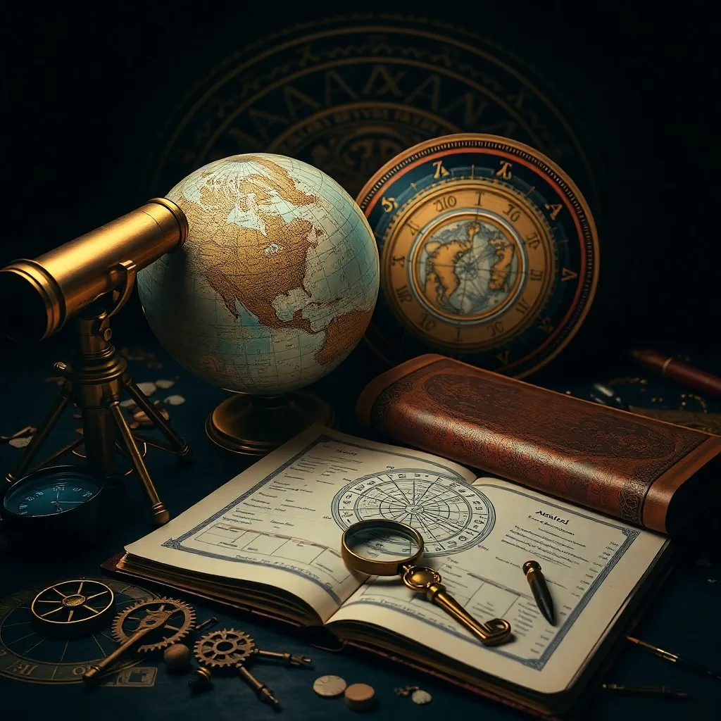 Antique compass pointing to a constellation on a wooden desk