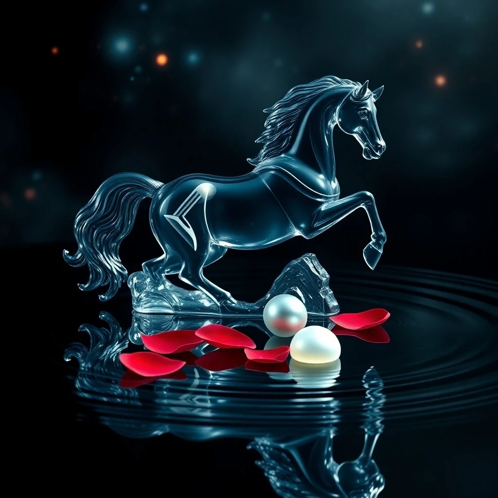 Escultura abstracta de caballo de agua en movimiento