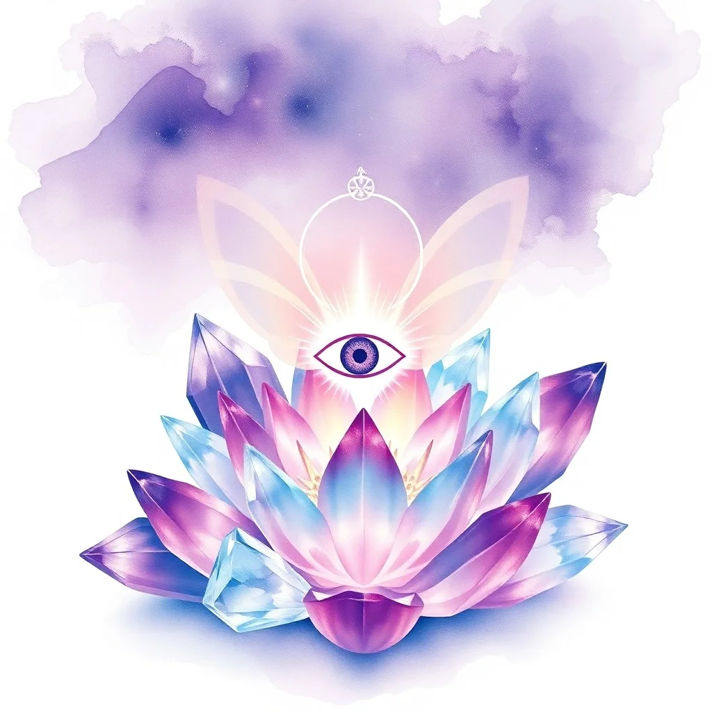 Representación abstracta de la energía espiritual, con líneas de luz entrelazadas en tonos violeta y azul