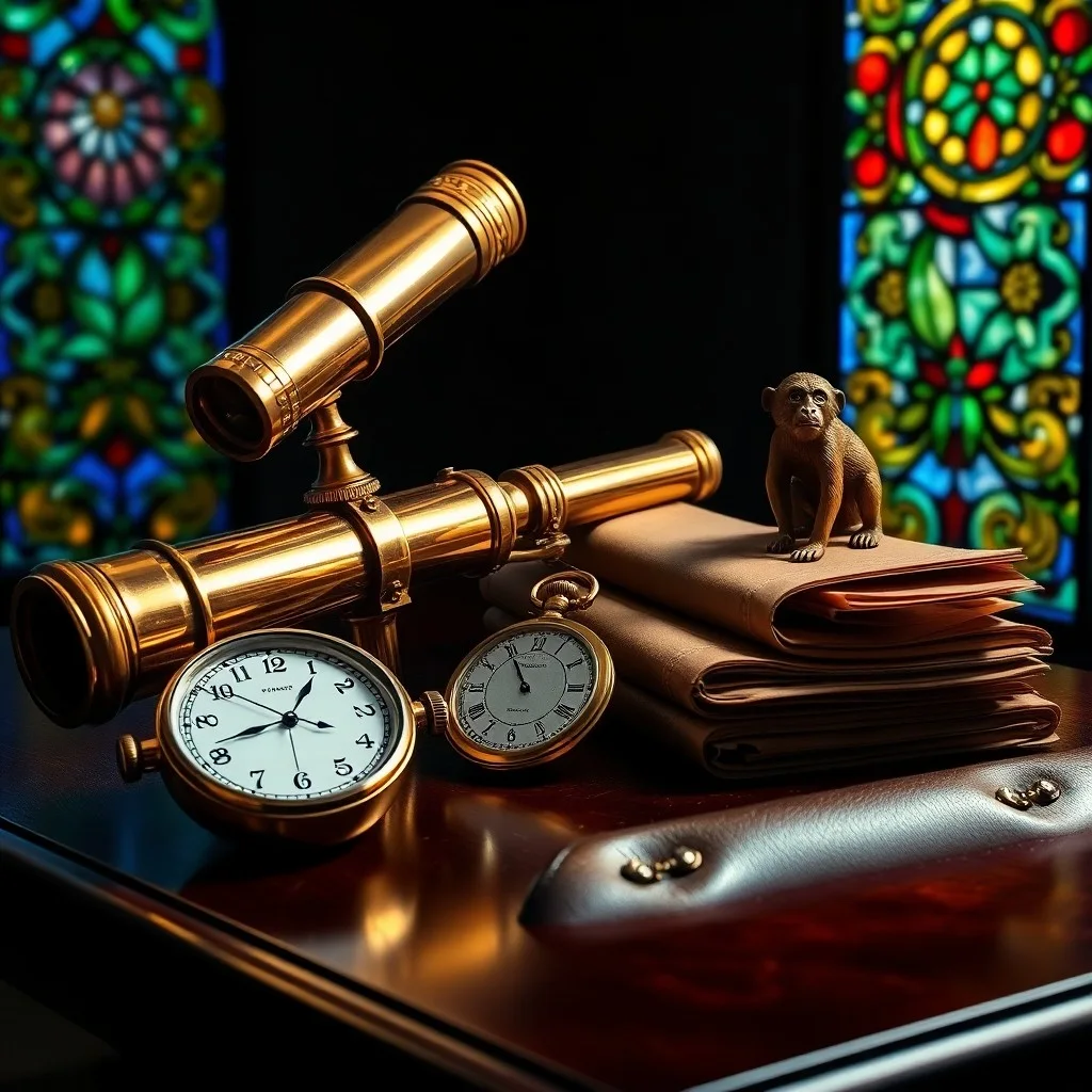 Close-up macro photography of an antique desk with maps, a compass, and blueprints, dramatically lit, symbolizing strategic foresight and meticulous planning.