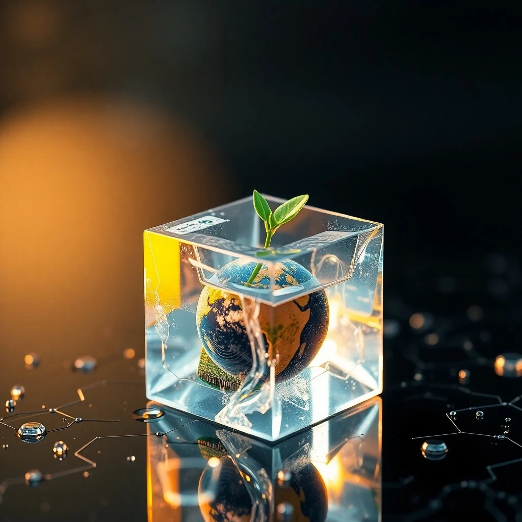 Renderizado 3D de una estructura cristalina brillante en un vórtice de energía, representando el descubrimiento de materiales y la optimización.
