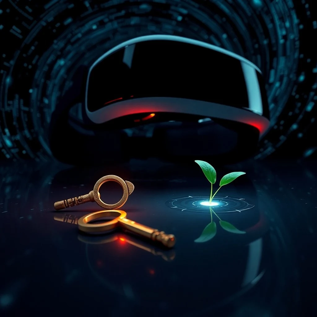 Fragmentos de vidrio roto y una cadena metálica en una superficie oscura con reflejos de luces de neón rojas y moradas, simbolizando la adicción y sus restricciones.