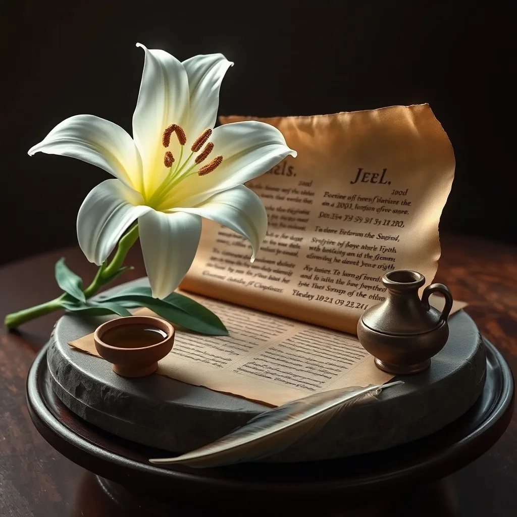 Una antigua tablilla de arcilla con escritura cuneiforme sobre un escritorio de madera, iluminada por la luz de una vela.