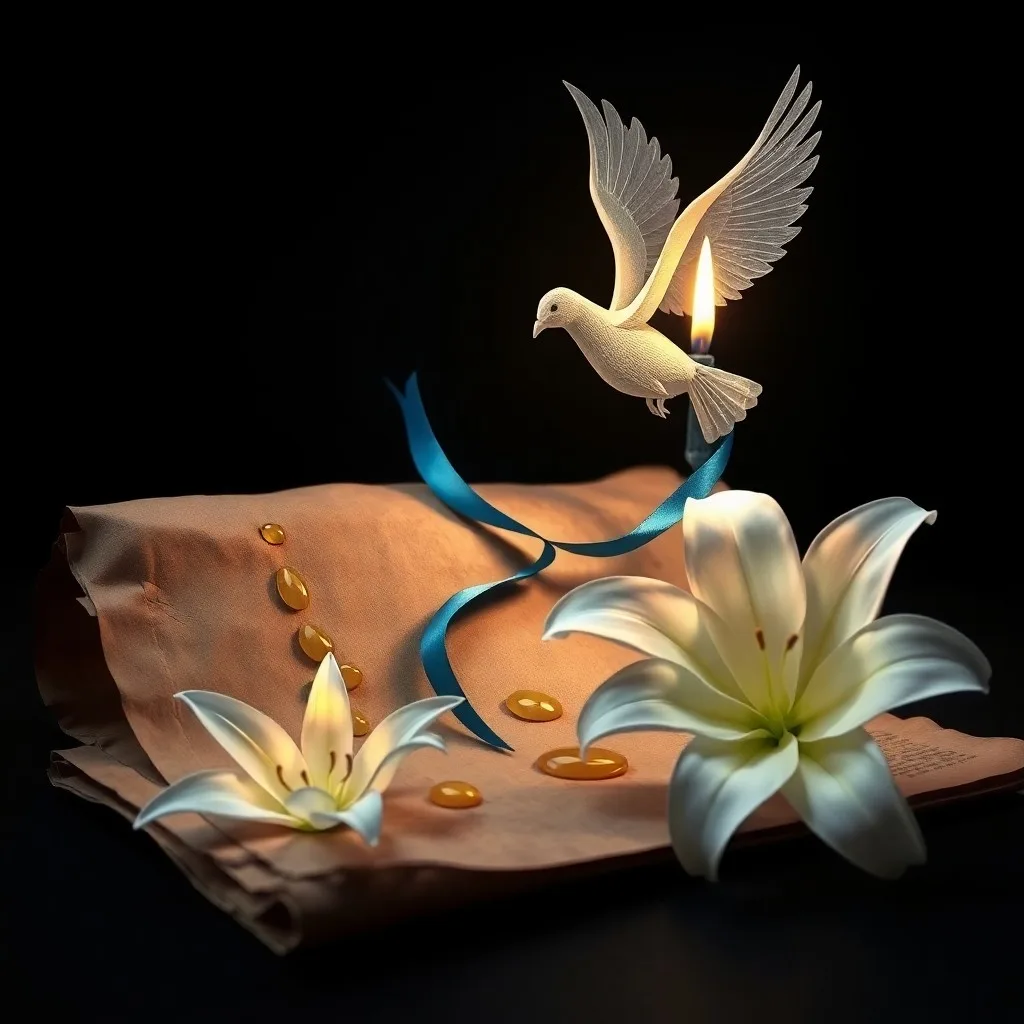 Ilustración 3D de energía luminosa azul y blanca que fluye hacia arriba desde siluetas humanas vacías, simbolizando el derramamiento del Espíritu Santo.