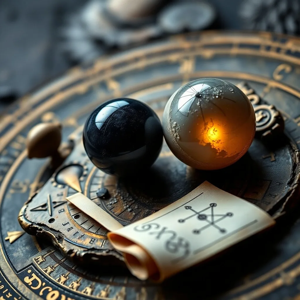 An ancient astrolabe with intricate gears and celestial markers, reflecting the light of a distant star, symbolizing time and planetary movement with detailed metallic textures.