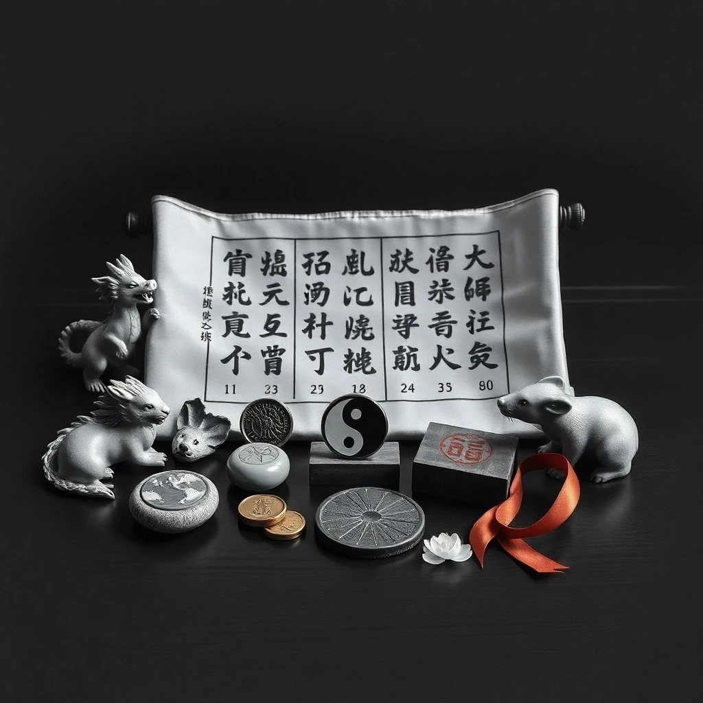 Macro photography of polished jade and wooden blocks, each engraved with a different Chinese zodiac animal symbol, arranged on velvet.