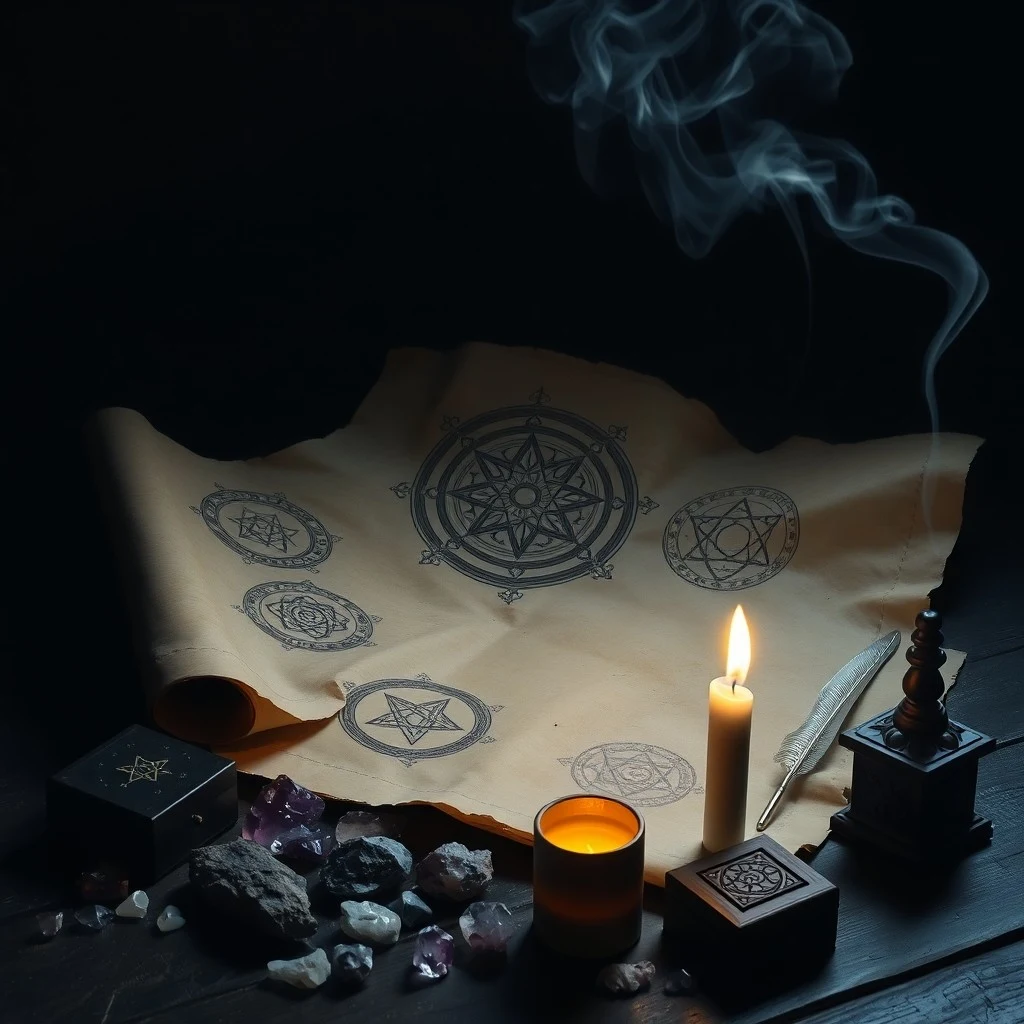 Abstract energy flowing from a glowing sigil etched into a dark stone, surrounded by cosmic dust