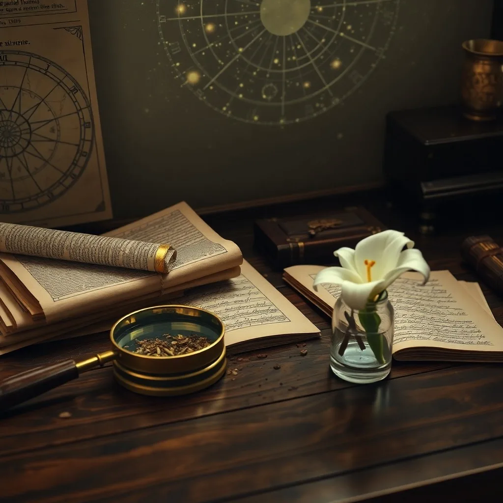 Diario antiguo abierto con notas manuscritas y pluma, iluminado por un haz de luz, simbolizando la introspección y el análisis profundo de Virgo.