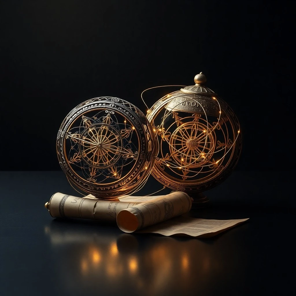 A shattered, translucent crystal globe, with fragments floating in zero gravity, each piece reflecting a different astrological symbol, against a soft, ethereal nebula.