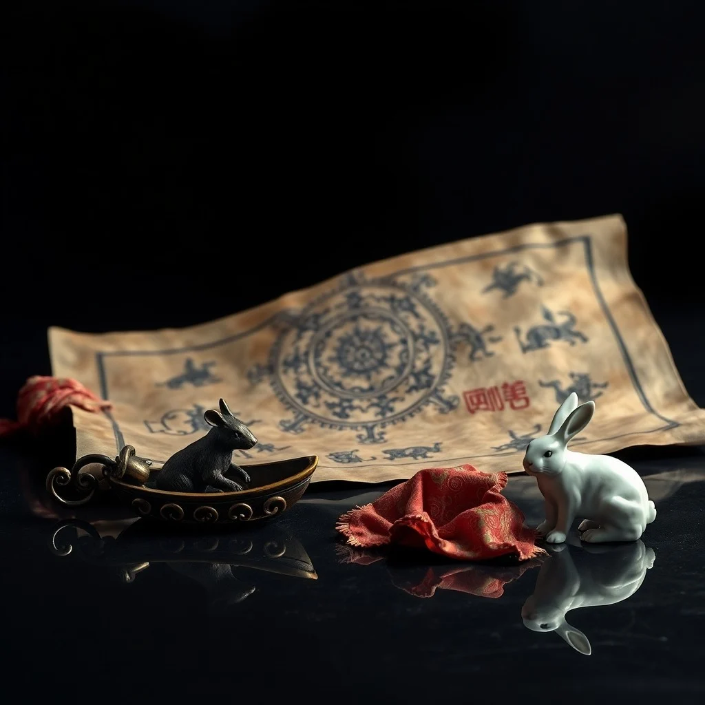 Ancient Chinese scrolls and calligraphy tools illuminated by soft lantern light, symbolizing scholarly wisdom.