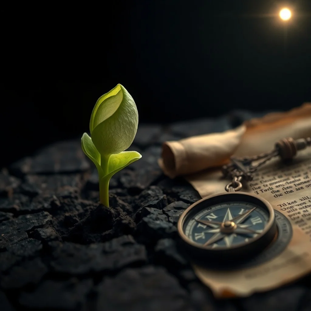 An ancient, weathered parchment scroll unrolling to reveal intricate, glowing symbols of karmic lessons, surrounded by swirling cosmic dust and subtle astrological glyphs on a dark, mystical altar, focus on detail, no humans, no faces.