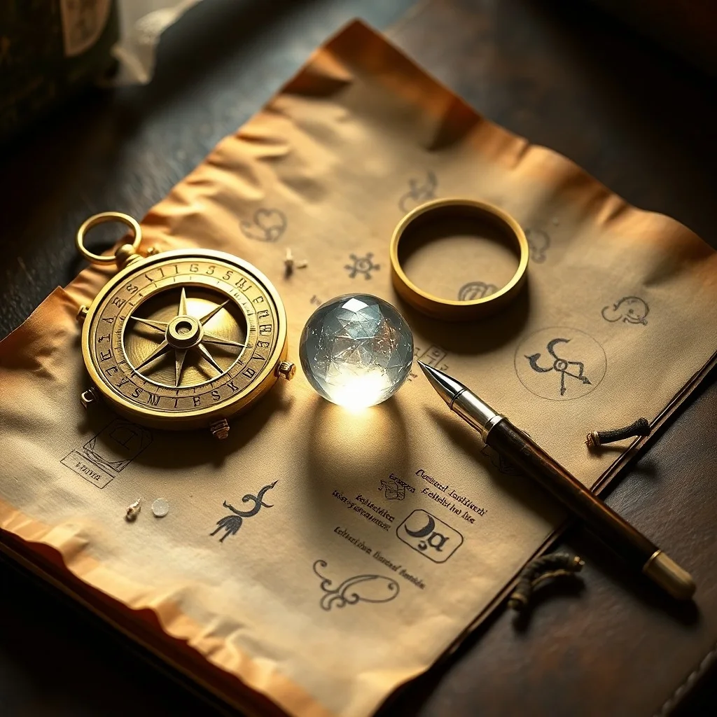 Oil painting of a vintage journal with astrological symbols and a compass