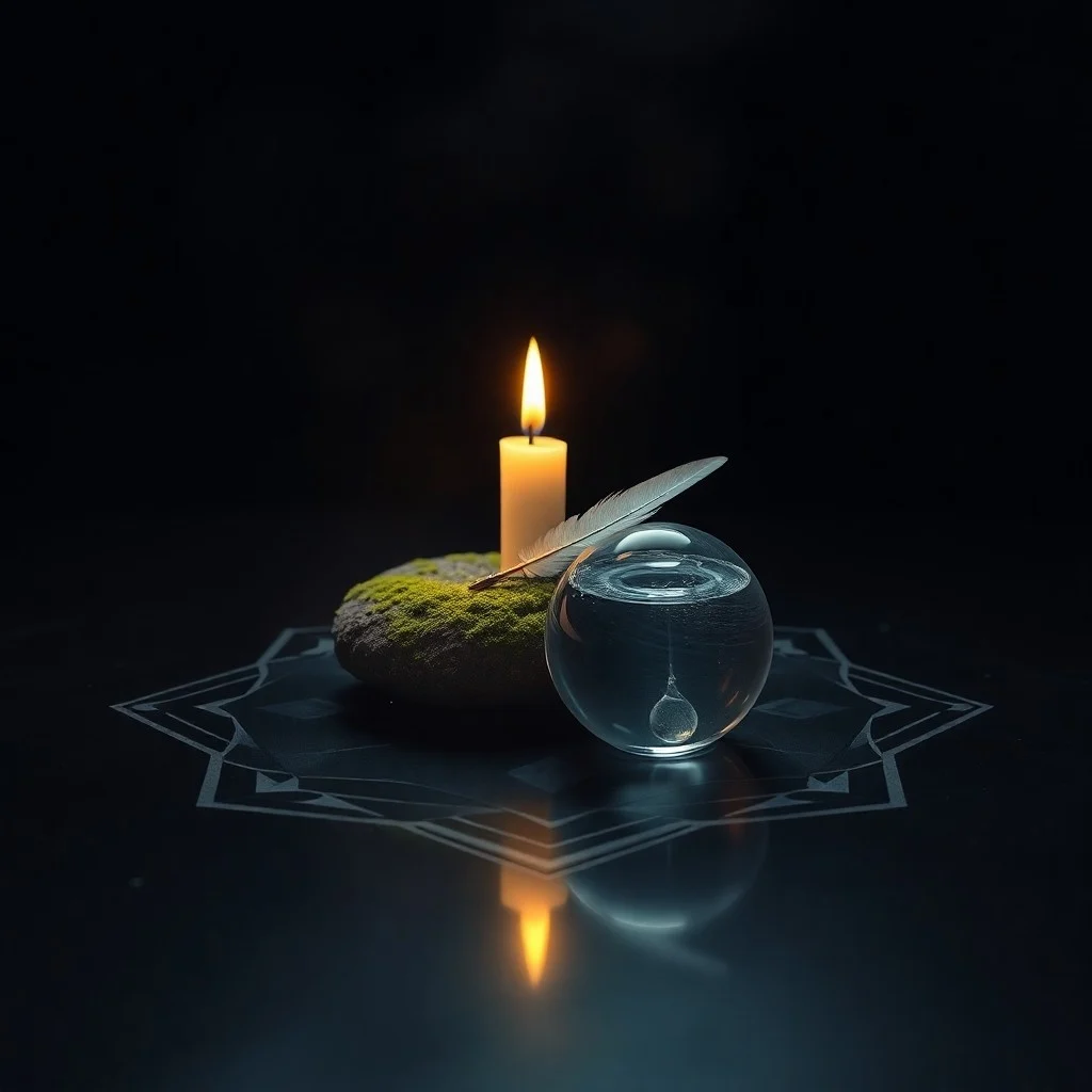 Cinematic photograph of a serene landscape at dawn, showing elements of water, air, and earth.