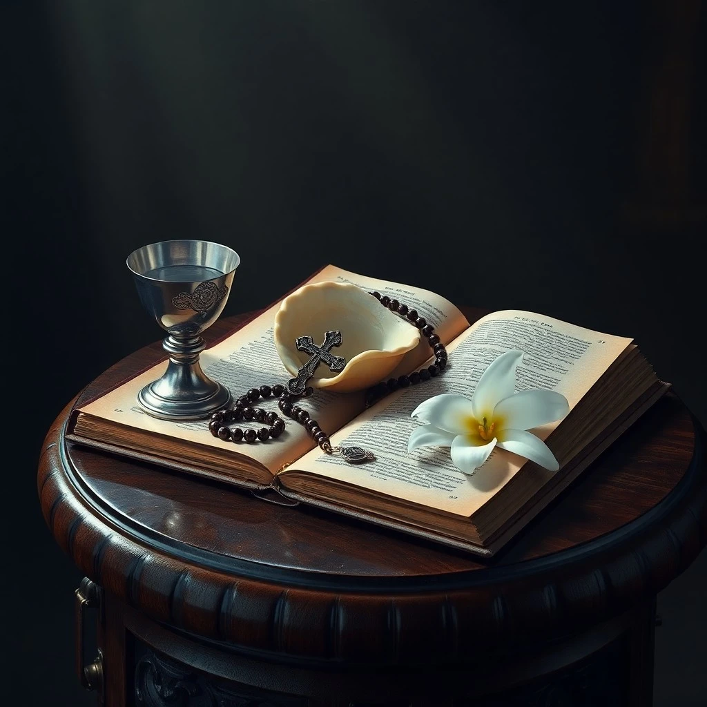 Vitral fragmentado que simboliza la reconciliación y la sanación espiritual, con luz filtrándose a través de las grietas.