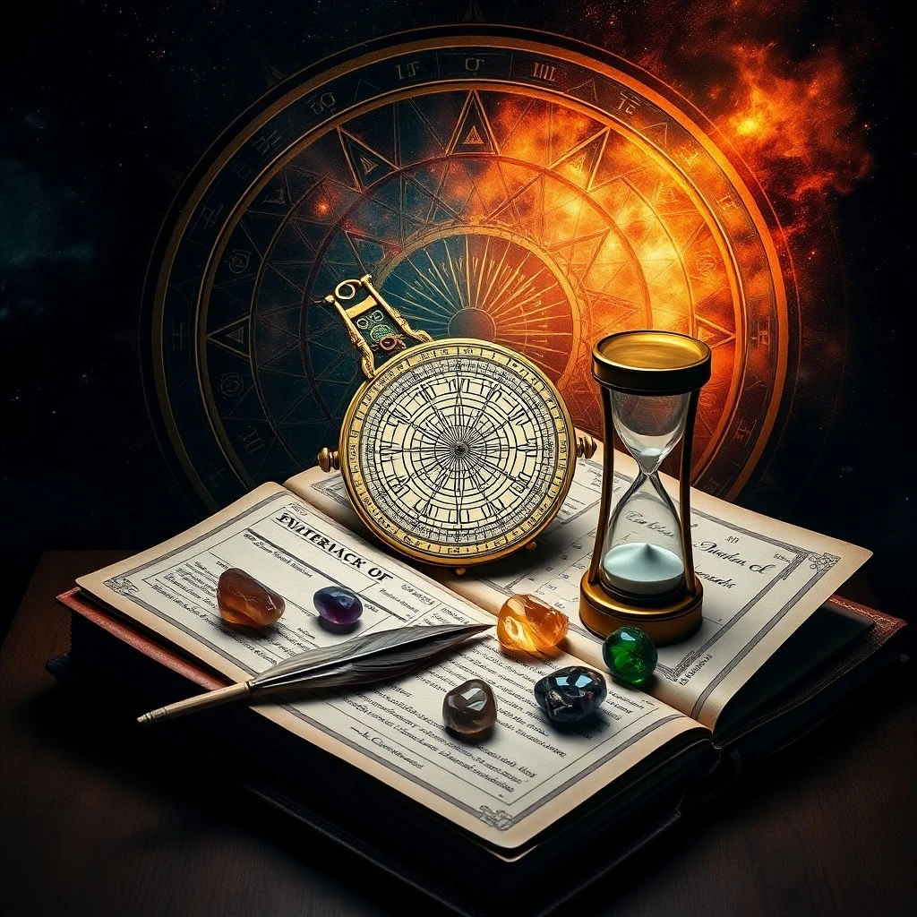 Antiguo astrolabio sobre un mapa de pergamino, iluminado por la luz de una vela, simbolizando la sabiduría astrológica ancestral.