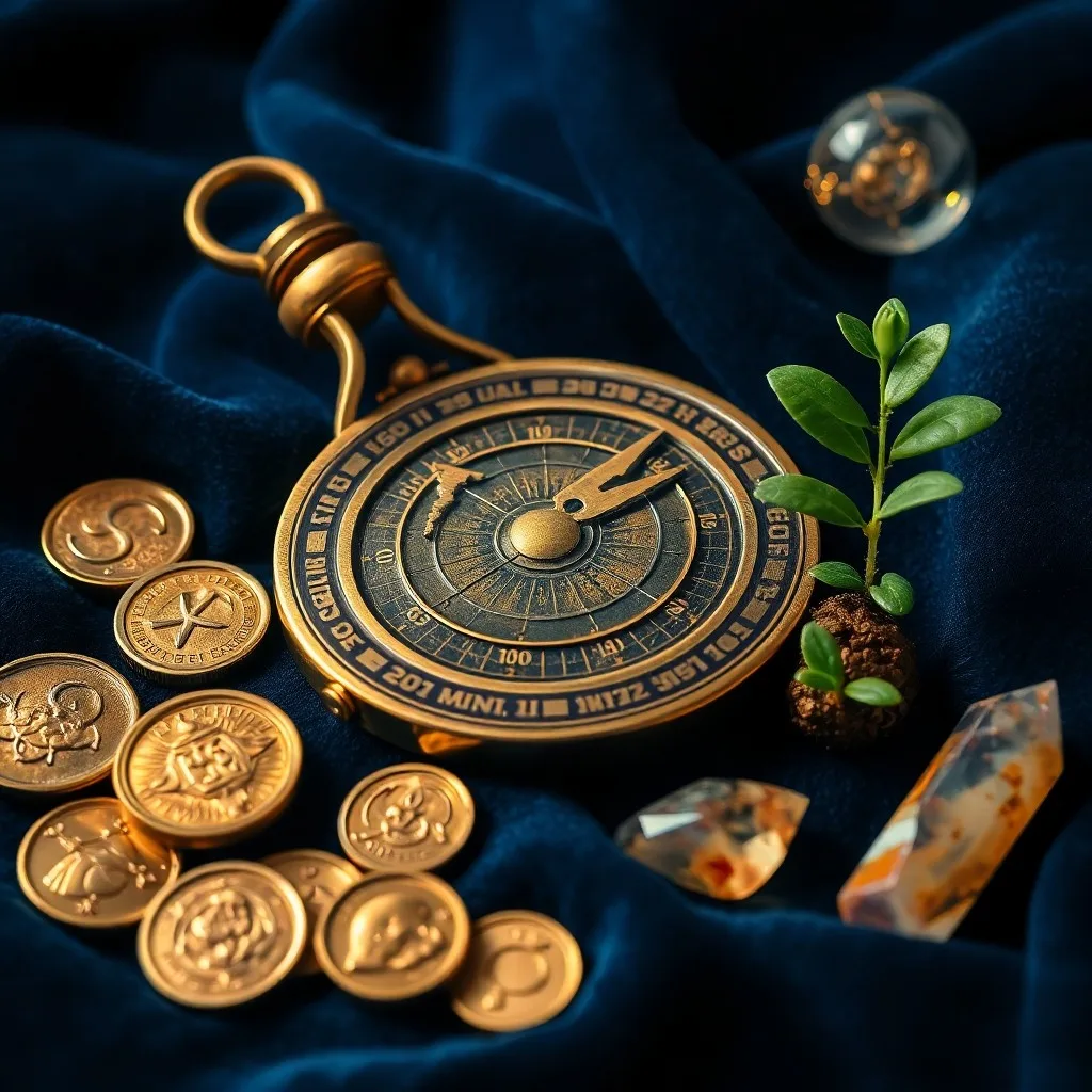 Engranajes dorados con símbolos zodiacales entrelazados con anillos planetarios, representando la interconexión entre el crecimiento financiero y los ciclos celestes.
