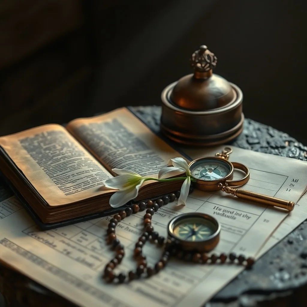 Reloj de arena antiguo junto a una Biblia abierta, con una vela encendida, simbolizando el tiempo y la guía divina en el trabajo.