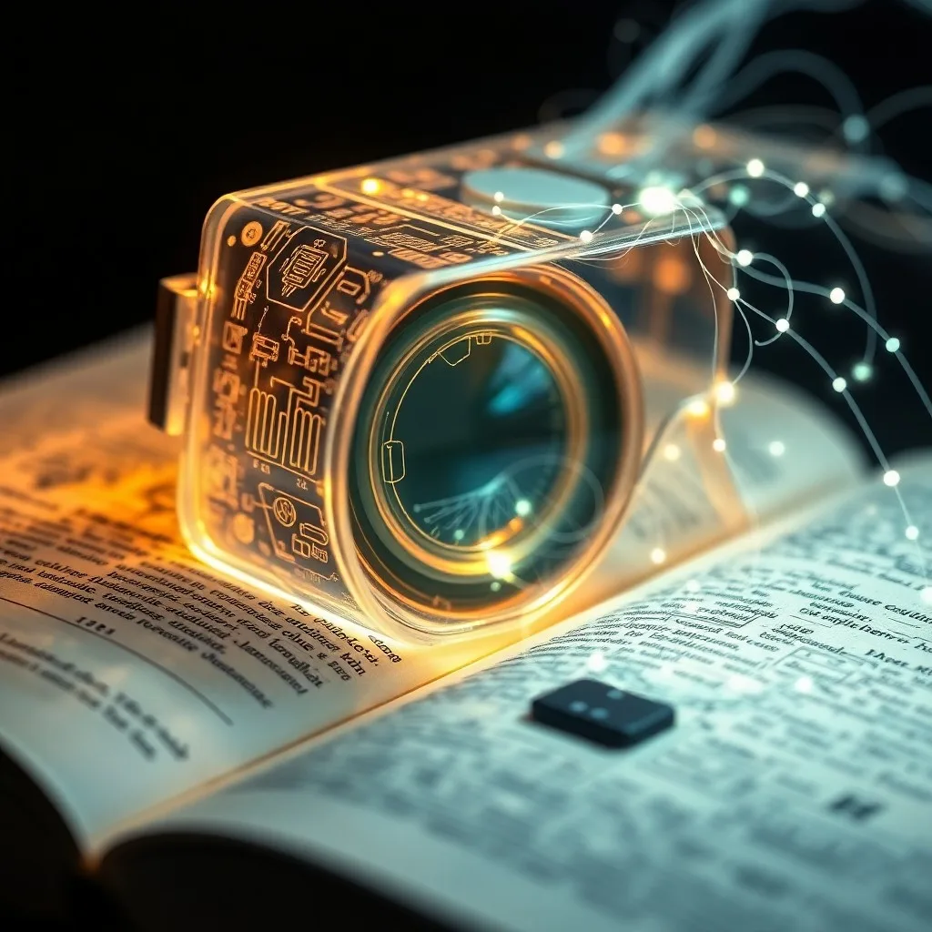 Libro de texto antiguo abierto junto a una tableta moderna que muestra un modelo 3D interactivo de un corazón humano, con luz etérea.