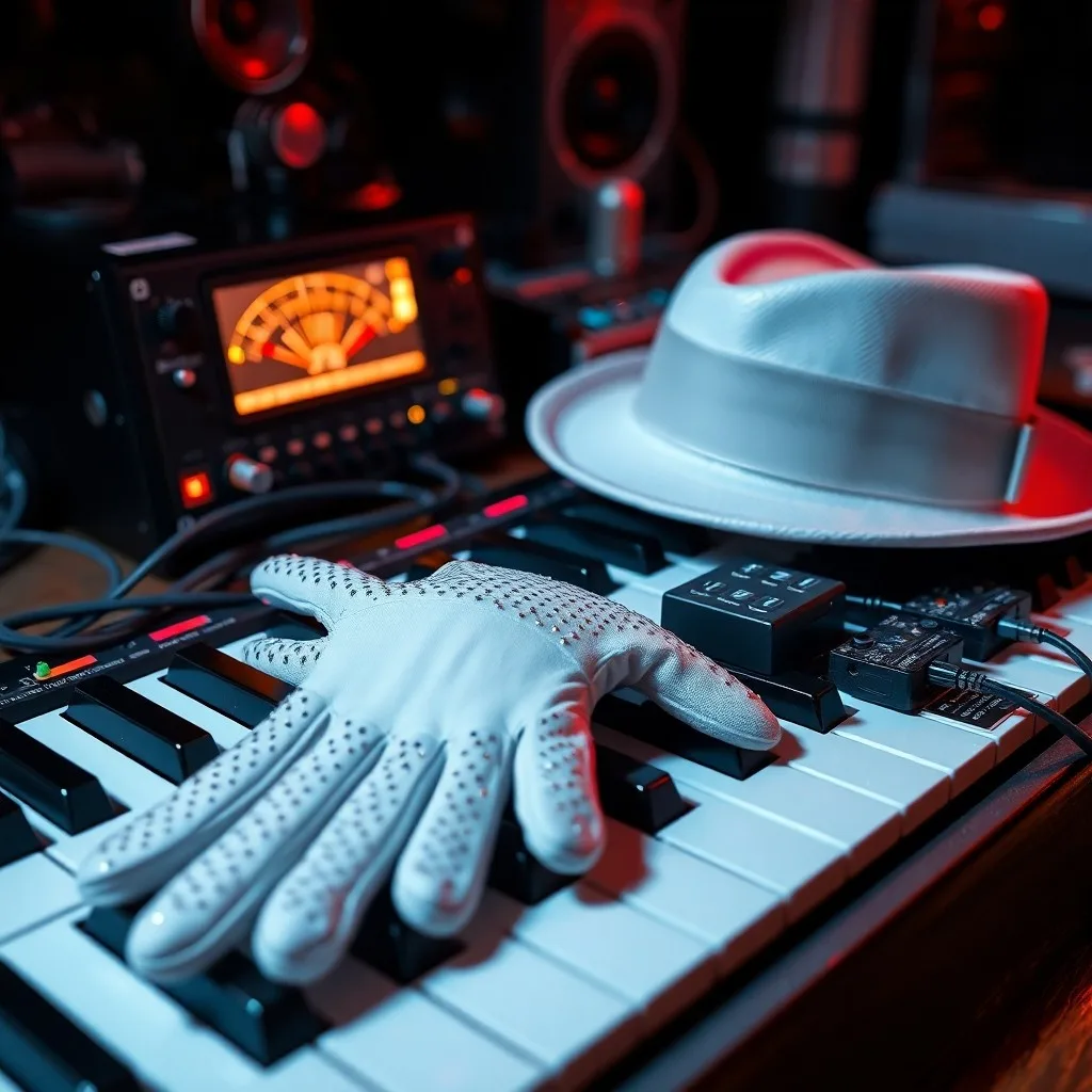 Ilustración digital 3D de una onda sonora estilizada que se transforma en un horizonte urbano nocturno, con luces de neón reflejándose en una calle mojada, simbolizando la influencia urbana y tecnológica en la producción de synth-pop de los años 80.