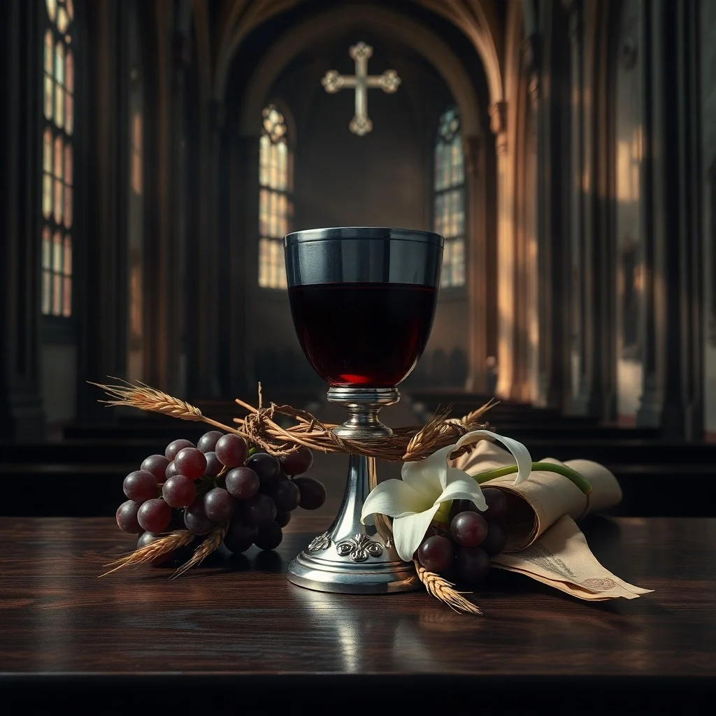 Arte conceptual abstracto de ramas espinosas entrelazadas formando una corona, de la cual emanan gotas de luz roja, sobre un fondo oscuro y texturizado.