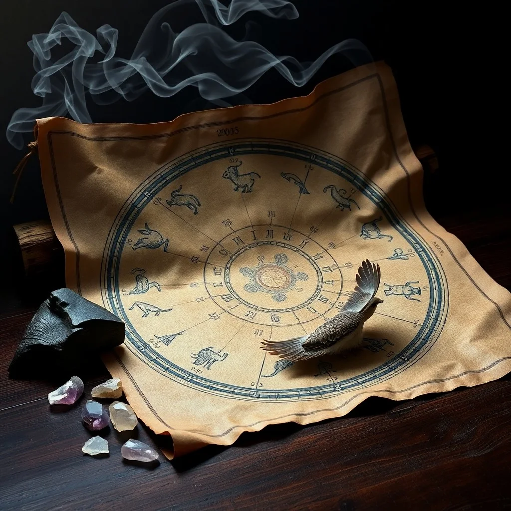 An ancient, weathered compass resting on moss and old scrolls, illuminated by ethereal light, symbolizing intuitive spiritual guidance.