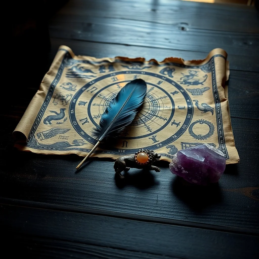 A serene, flowing river reflecting a starry night sky, leading to a mystical forest with glowing runic stones, symbolizing connection and spiritual journey.