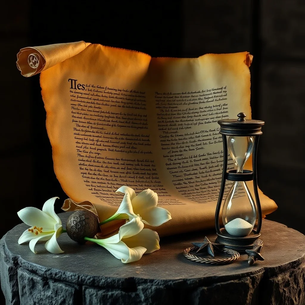 Un pergamino antiguo con escritura hebrea que se transforma en una corona de espinas y una cruz, simbolizando la conexión entre las profecías mesiánicas y la crucifixión de Jesús.