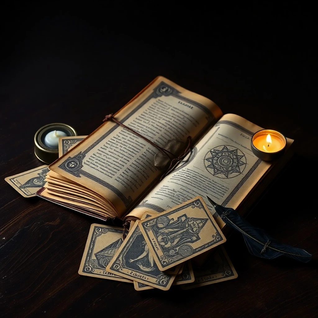 Abstract 3D render of geometric shapes with a crystalline tarot card at the center.