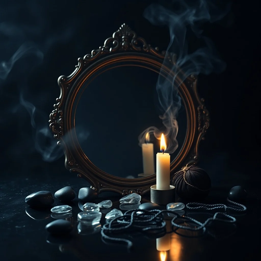 Antique journal with cryptic symbols and faded notes, a flickering candle on a wooden desk in a dimly lit room.