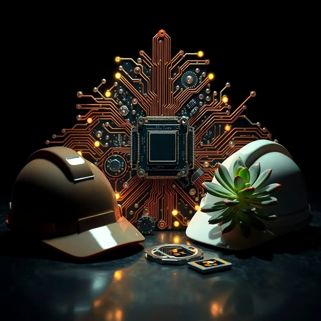 Pintura de acuarela de un puesto de trabajo ergonómico futurista con luz natural, plantas y pantallas holográficas que muestran métricas de bienestar.